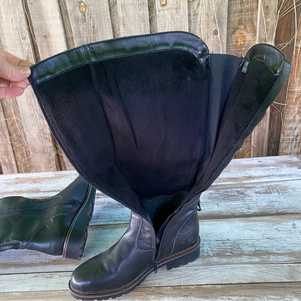 Remonte Black and Brown leather Knee-High riding Boots Size 38 fur lined